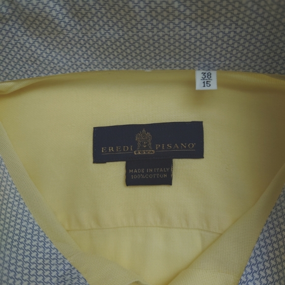 EREDI PISANO Yellow Cotton Long Sleeves Summer Button up Dress Shirt - Picture 2 of 7